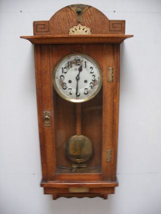 Antique Wall Clock Hamburg American Hac Chimes Hourly Arts And Crafts Vgc