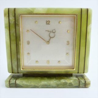 Vintage Imhof Green Onyx Art Deco Style 8 Day Swiss Made Mantle Clock