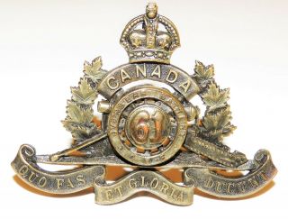 WW1 CEF 61st Overseas Field Battery RCA Canadian Artillery Lethbridge cap badge 11