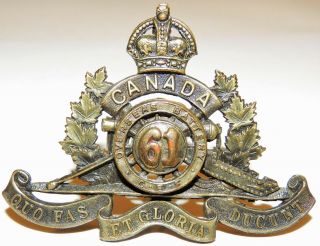 Ww1 Cef 61st Overseas Field Battery Rca Canadian Artillery Lethbridge Cap Badge