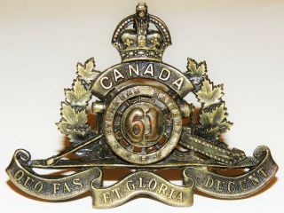 WW1 CEF 61st Overseas Field Battery RCA Canadian Artillery Lethbridge cap badge 4