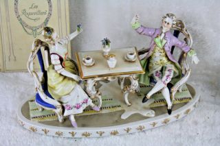 Vtg German Porcelain Figurines Group Coffee Table Couple Marked 1950 