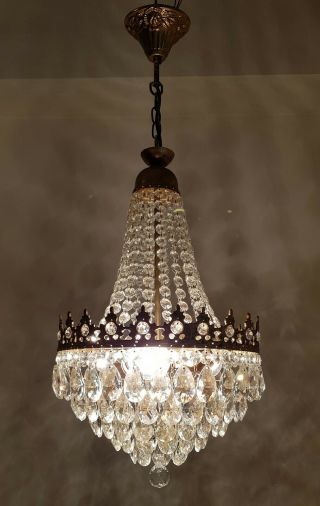 Antique Vintage Brass & Crystals French Chandelier Lighting Ceiling Lamp