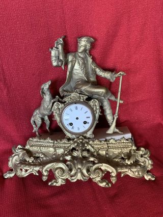 Antique French Ormolu Hunting Statue Marble 8 Day Mantle Clock Project Paris