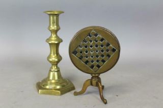 A RARE LATE 18TH C BRASS CANDLE REFLECTOR IN THE SHAPE OF A TILT TOP TEA TABLE 2