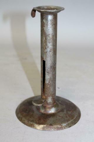 A GREAT EARLY 19TH C ROLLED IRON HOGSCRAPER CANDLESTICK IN OLD POLISHED SURFACE 2