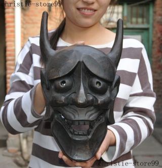 14 " Rare Old Wood Hand Carved Handmade Demon Devil Exorcism Vintage Japanese Mask