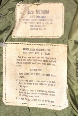 U.  S.  Vietnam Era Flak Jacket Fragmentation 3/4 Collar - 1968 Medium 3