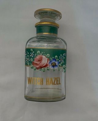 Antique Glass And Hand Painted Raised Enamel Witch Hazel Apothecary Jar