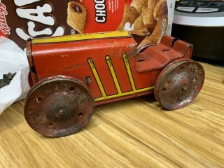 Vintage MARX 1950 ' s Tin Litho Wind Up 5 Red Climbing Farm Tractor Bulldozer 8