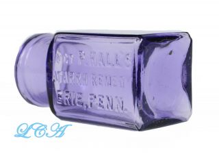 Small PRISTINE Purple DOCT HALL ' S CATARRH REMEDY Erie PA old PATENT MED bottle 5