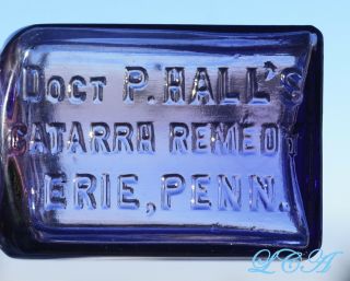 Small PRISTINE Purple DOCT HALL ' S CATARRH REMEDY Erie PA old PATENT MED bottle 6