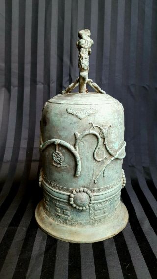 Large Antique Solid Bronze Oriental Temple Bell 14 in 3