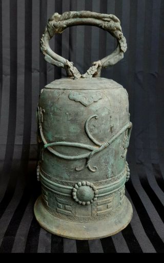 Large Antique Solid Bronze Oriental Temple Bell 14 in 4