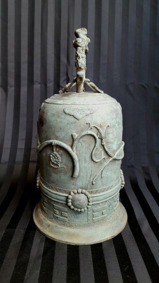 Large Antique Solid Bronze Oriental Temple Bell 14 in 7