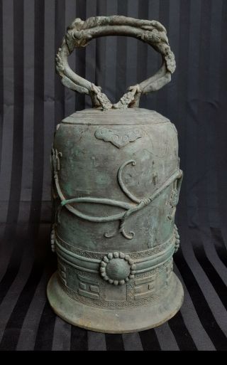 Large Antique Solid Bronze Oriental Temple Bell 14 in 8