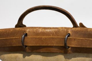 Vintage Bank Bag or Mail Surplus leather and canvas Tote with hardware closure 2