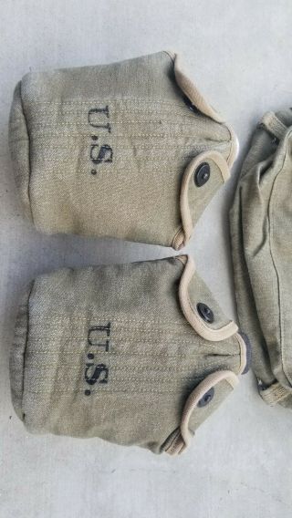 WW II U.  S.  Musette Bag,  2 Canteen Cvrs.  and 2 Orig.  Canteens Transitional,  Exc. 3