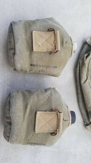 WW II U.  S.  Musette Bag,  2 Canteen Cvrs.  and 2 Orig.  Canteens Transitional,  Exc. 4