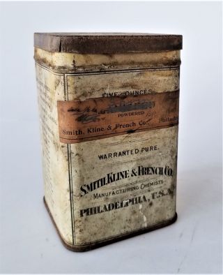 C1880s Antique Smith Kline & French Philadelphia Pa Medical Tin W Content Large