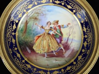 Exquisite Antique Richard Klemm Dresden " Dancing Couple " H.  P.  Cabinet Plate