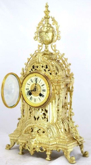 Antique Large Mantle Clock French Pierced Bronze Bell Striking C1878 2