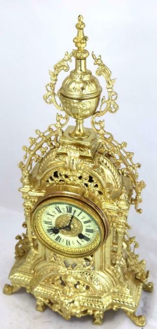 Antique Large Mantle Clock French Pierced Bronze Bell Striking C1878 5