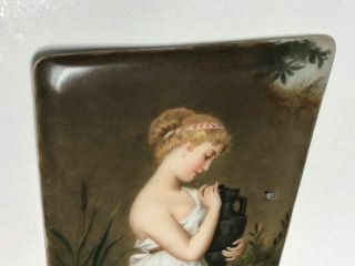 Antique Dresden KPM? Porcelain Plaque Tile Lady in Neoclassical Attire 11