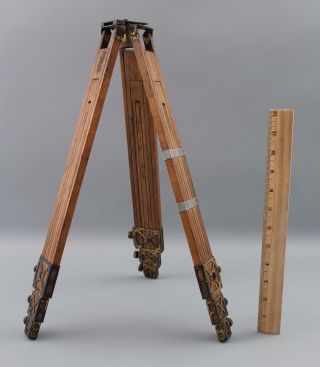Antique Triple Slide,  Brass & Wood Folding Tripod for Camera,  Telescope or Lamp 2