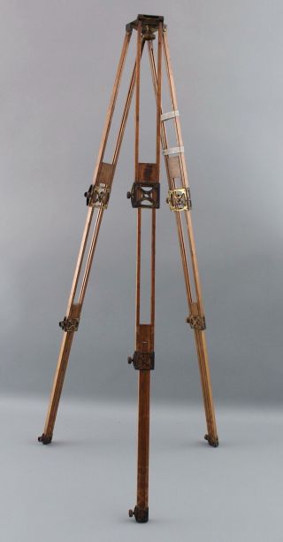 Antique Triple Slide,  Brass & Wood Folding Tripod for Camera,  Telescope or Lamp 7