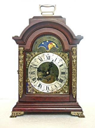 Dutch Moonphase Bell - Striking Bracket Clock,  12 " High,  Brass Fittings