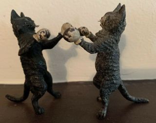 Antique Cold Painted Vienna Bronze Two Cats Boxing