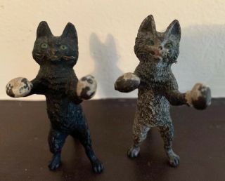 Antique Cold Painted Vienna Bronze Two Cats Boxing 3