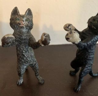 Antique Cold Painted Vienna Bronze Two Cats Boxing 7