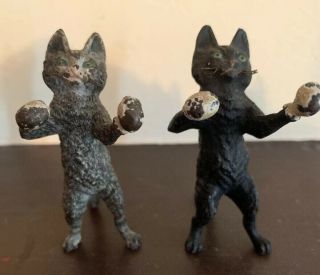 Antique Cold Painted Vienna Bronze Two Cats Boxing 8