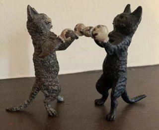 Antique Cold Painted Vienna Bronze Two Cats Boxing 9