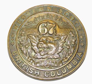 Ww1 Ww2 67th Cef Western Scots British Columbia Cap Badge Shape Complete