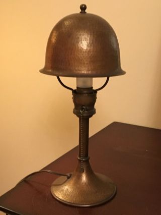 Antique Signed Roycroft Copper Helmet Table Lamp Arts & Crafts Style