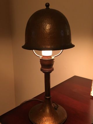 Antique Signed Roycroft Copper Helmet Table Lamp Arts & Crafts Style 2