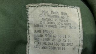 USGI Post Vietnam Era M - 65 Jacket Large Regular With Liner Made In 1977 6