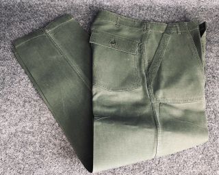 Vintage Vietnam War Era Og - 107 Sateen Green Trousers Pants Usa Military 33x33
