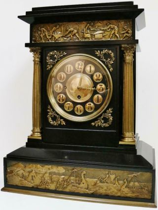 Rare Antique English Architectural Triple Fusee Musical 8/4 Bell Bracket Clock 3