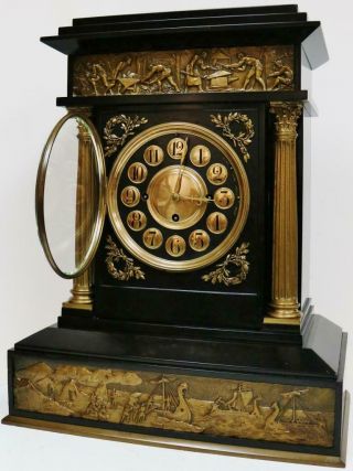 Rare Antique English Architectural Triple Fusee Musical 8/4 Bell Bracket Clock 5
