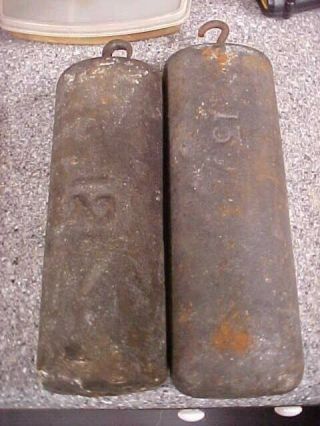 2 - Very Early Antique Grand Father Clock Weights 12,  And 13 Lbs.