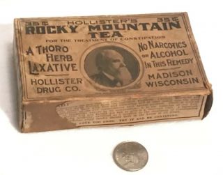 Antique Hollister’s Rocky Mountain Tea Laxative Medicine Box Hollister Drug Co.