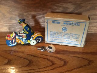 Vintage 1960’s Marx Mystic Police Motorcycle Tin Windup - Mib - Box Marx