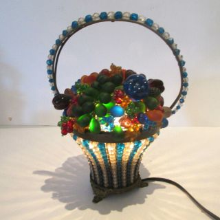 Antique Czechoslovakia Art Glass Fruit Basket Table Lamp