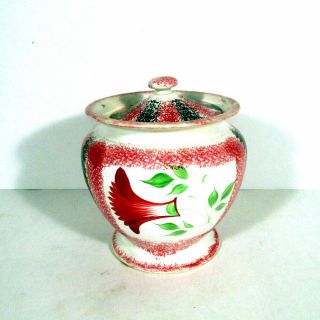 Large Antique Spatterware Sugar Bowl With Cover