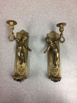 Vintage Brass Cherub Wall Sconces