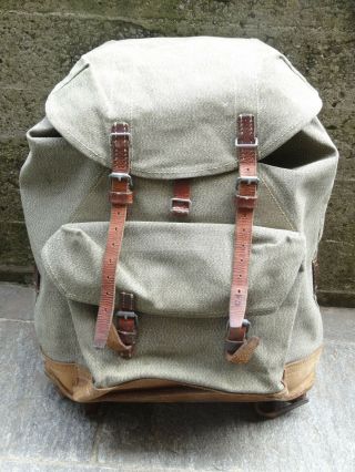 Perfect Swiss Army Military Backpack Rucksack 1970 Ch Canvas Salt & Pepper 70